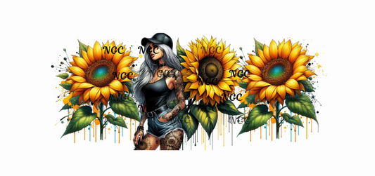 16 oz wrap girl in black hat with sunflowers