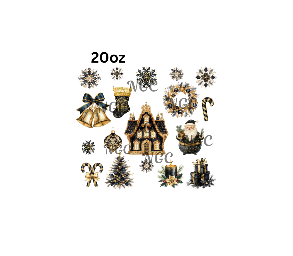 20oz black and gold christmas