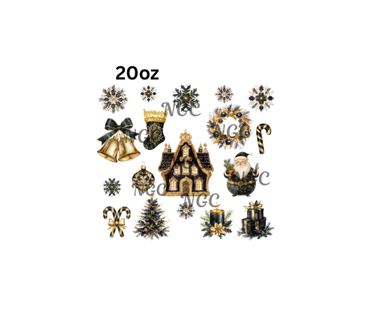 20oz black and gold christmas