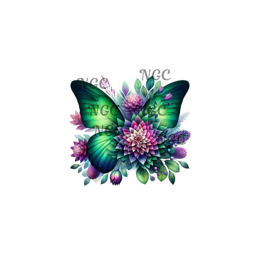 decal emerald butterfly with flowers