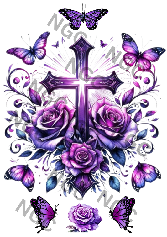 A5 Notebook Purple Cross Roses