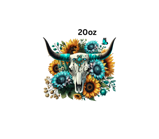 20oz cow skull cross sunflowers