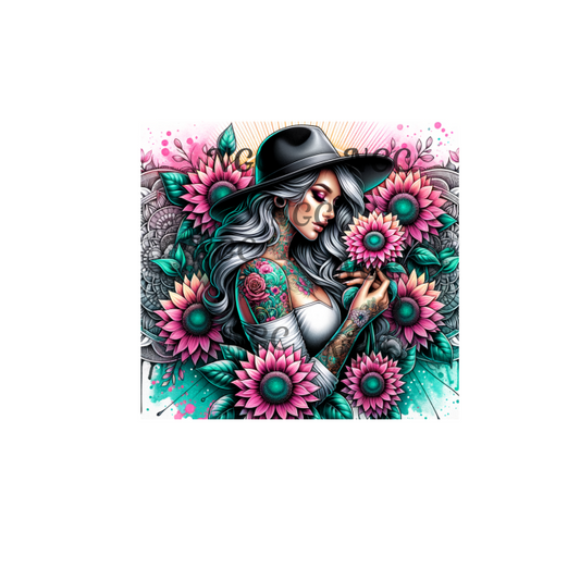 single decal girl with pink sunflowers solid decal