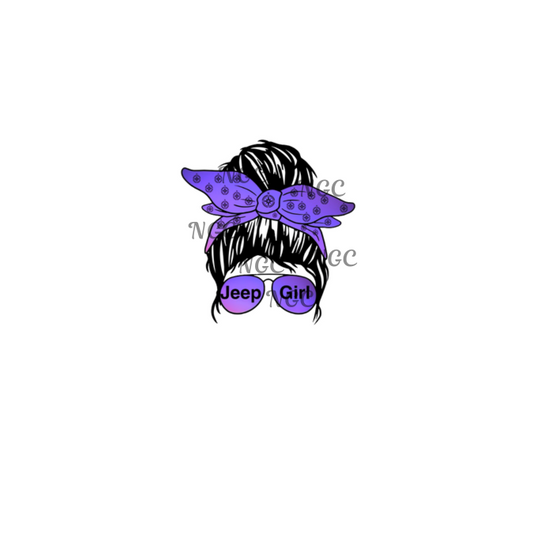 decal jeep girl messybun purple