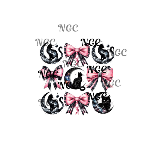 single decal halloween moon kitty & bows