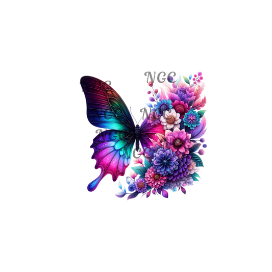 decal purple teal butterfly with flowers