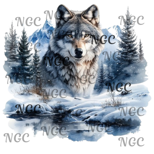 single decal winter wolf mountains
