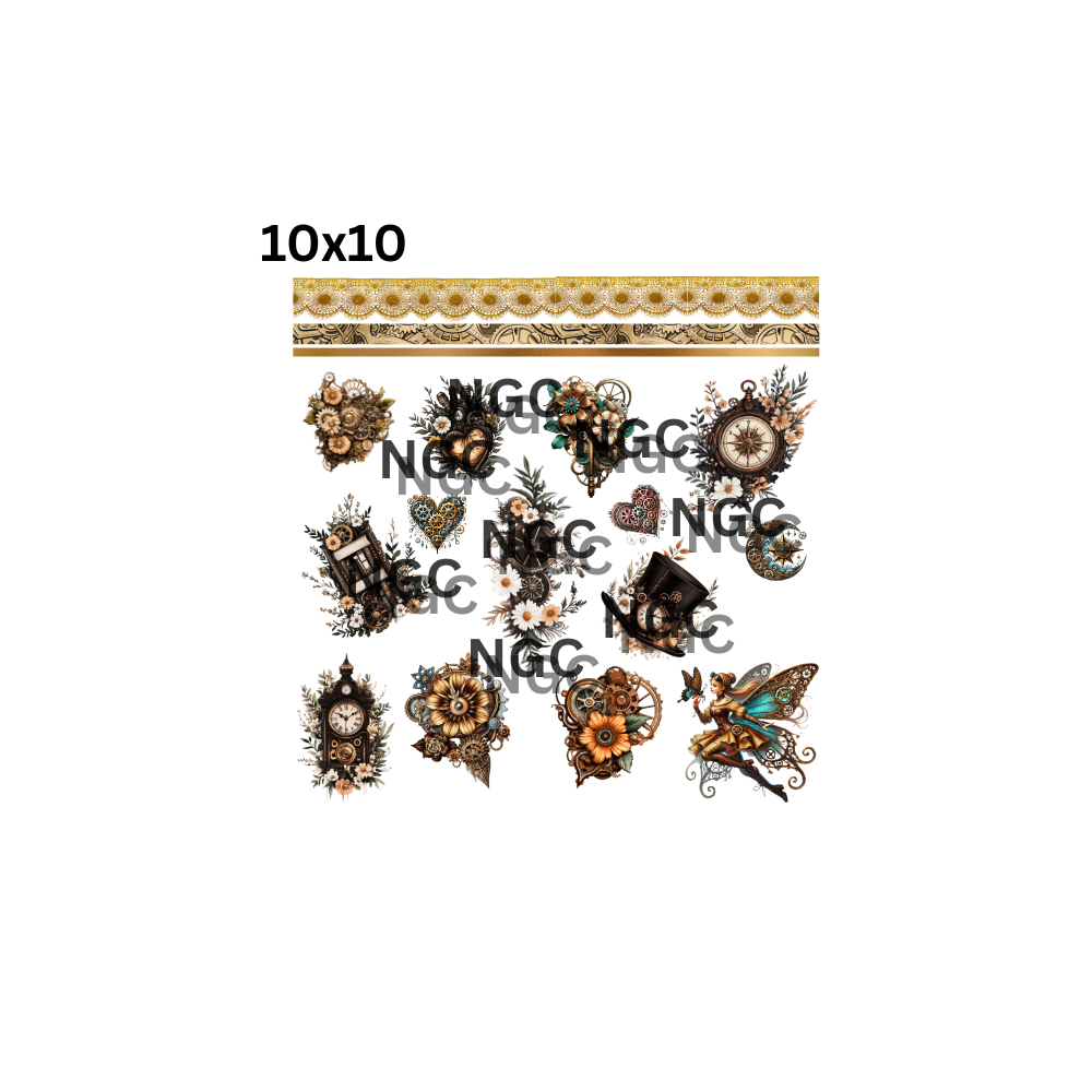 10x10 steampunk flowers elements