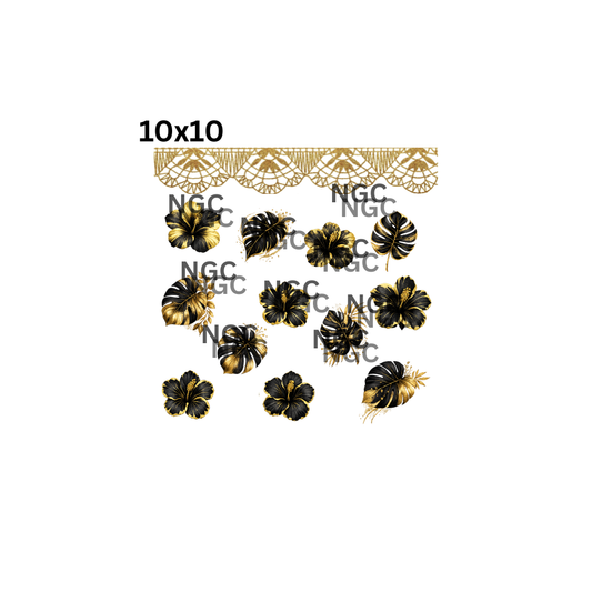 10x10 black and gold hibiscus