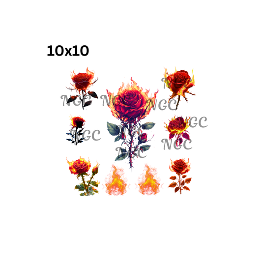 10x10 rose in flames