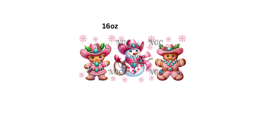 16oz pink country snowman & gingerbread christmas
