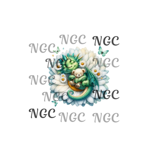 single decal sleeping baby dragon green