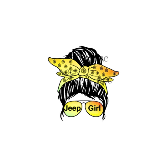decal jeep girl messybun yellow