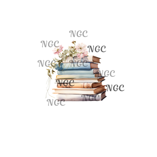 single decal books with flowers on top