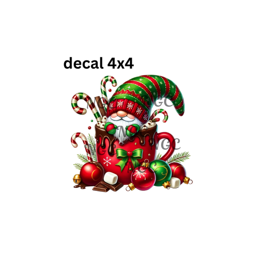 decal red & green christmas gnome cocoa teacup