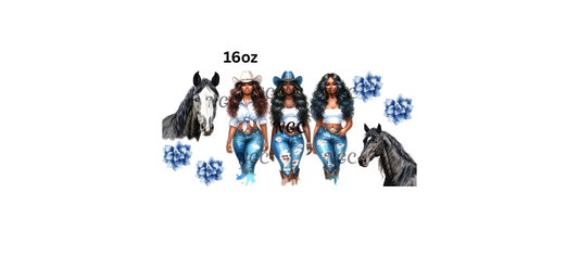 16oz melanin black brown cowgirls with horses