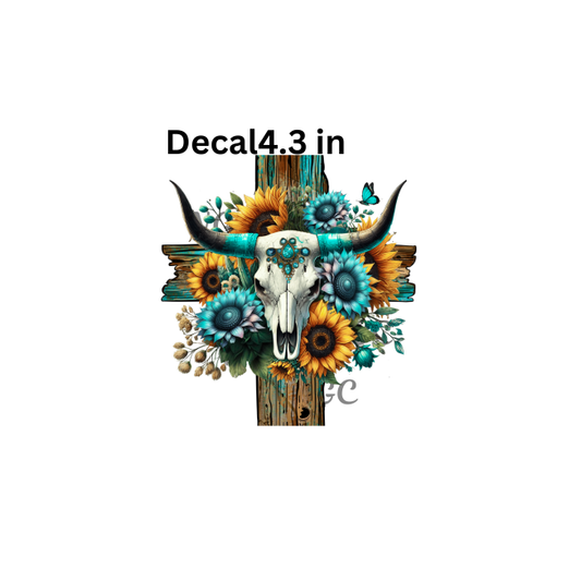 decal southwest cow skull sunflowers