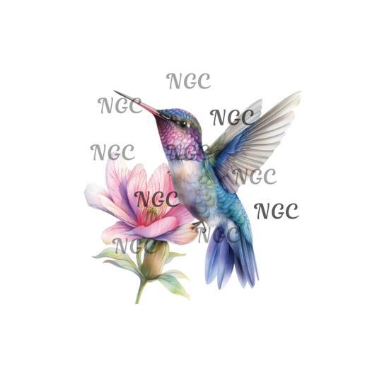 single decal hummingbird with flower