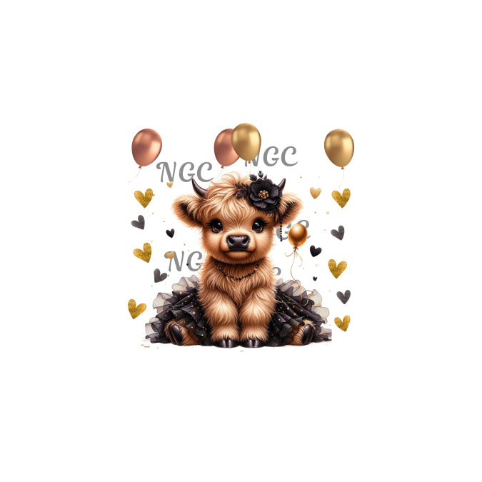 decal highland cow balloons and hearts