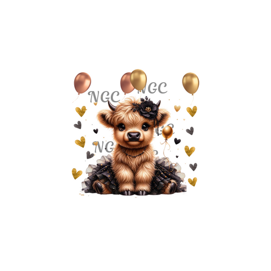 decal highland cow balloons and hearts