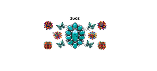 16oz turquoise with aztec flowers