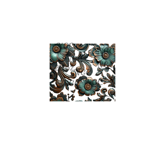 20oz 3D tooled leather rustic green