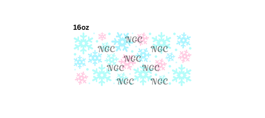 16oz snowflakes pink ice blue and light teal