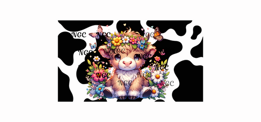 16 oz wrap cow with flower headband and cow spots