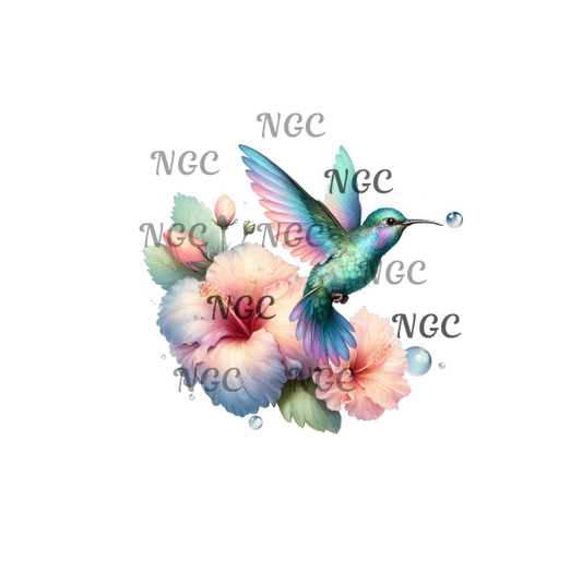 single decal hummingbird with pastel flowers