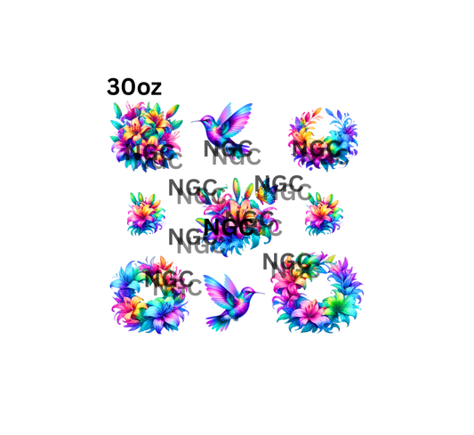 30oz colorful hibiscus and hummingbirds