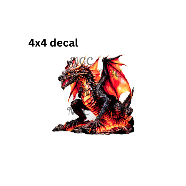 decal black and reddish orange dragon on stones