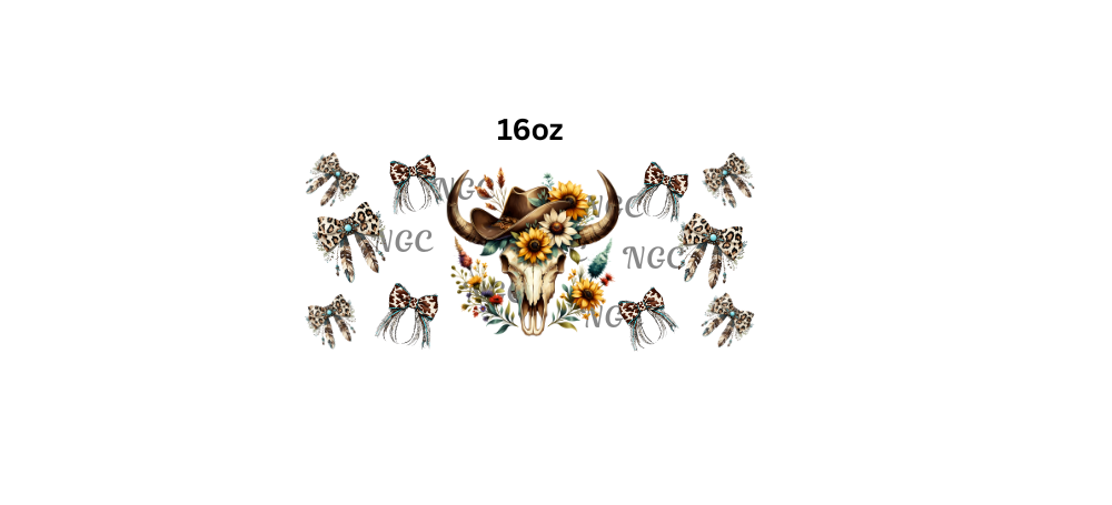 16oz cow skull southwestern with bows