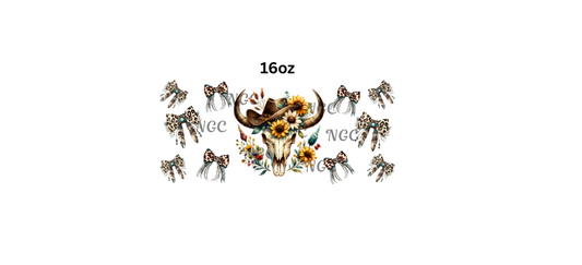 16oz cow skull southwestern with bows