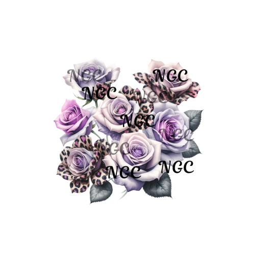 single decal purple rose & leopard print