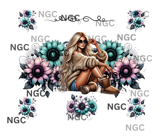 20oz wrap girl teal pink sunflowers