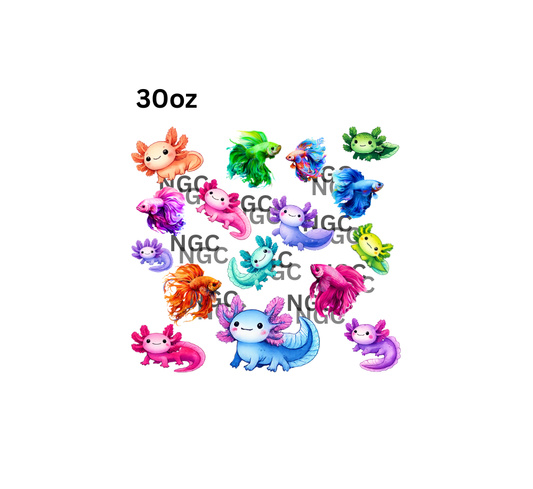 30oz colorful axolotl and beta fish