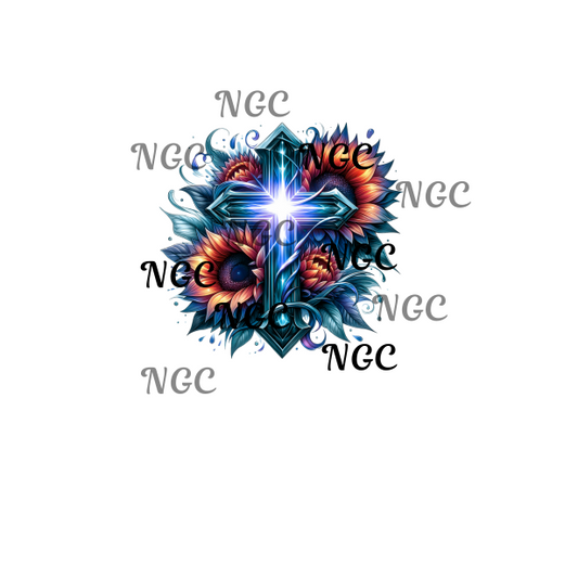 single decal cross with sunflower