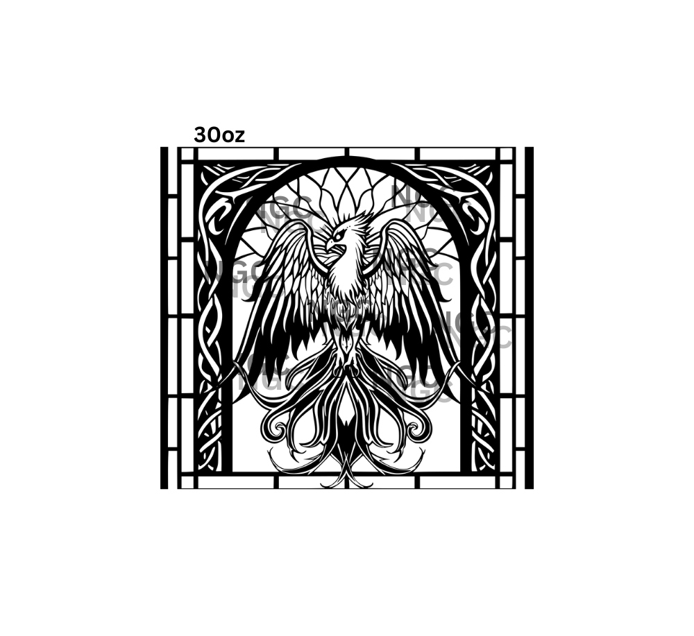 30oz phoenix stained glass tooled