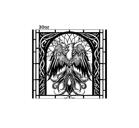 30oz phoenix stained glass tooled