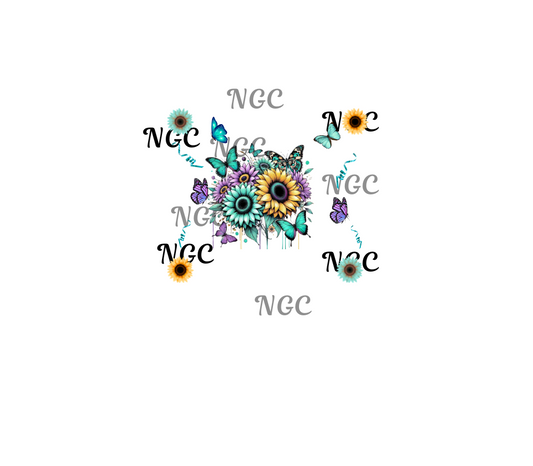 20oz teal yellow sunflowers & butterflies