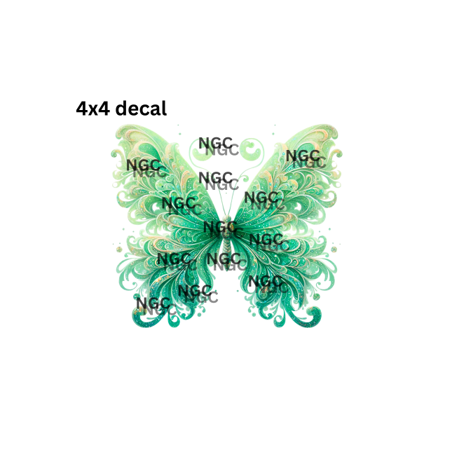 decal emerald green & gold butterfly