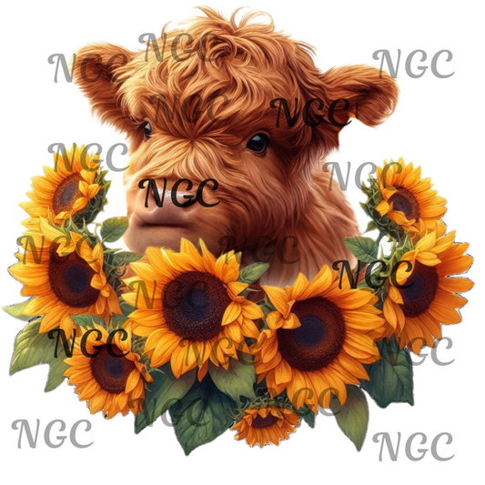 single decal brown cow sunflower ring