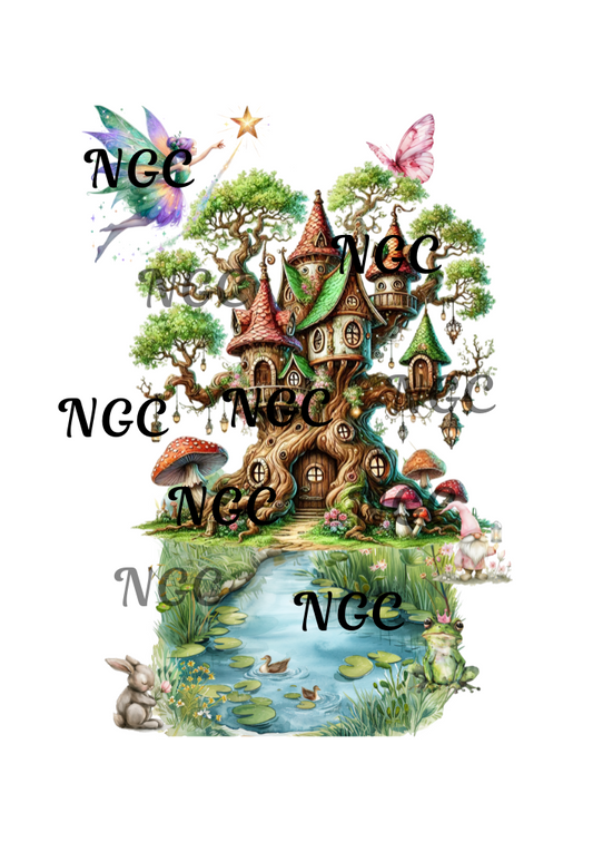 A5 Notebook fairy tree house with pond