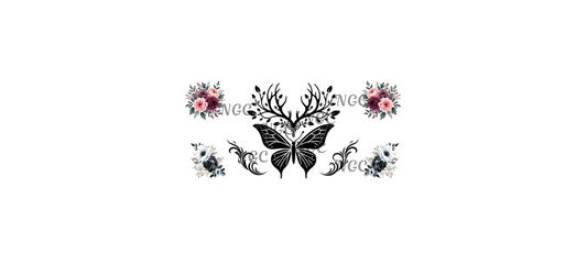 16oz black outline butterfly with flowers
