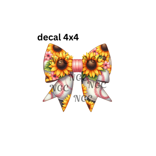 baseball & sunflowers bow