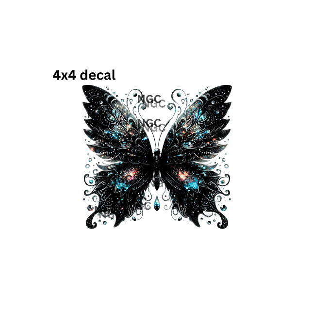 decal black silver blue butterfly