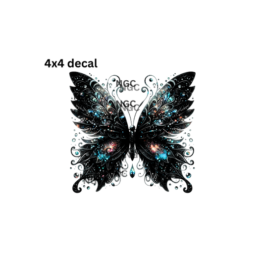 decal black silver blue butterfly