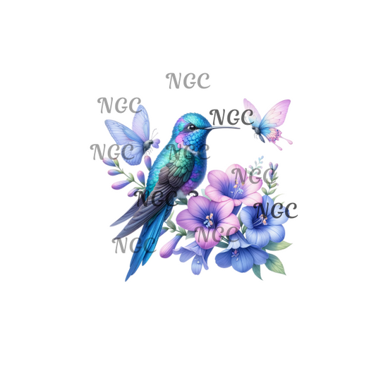 single decal hummingbird blue & purple