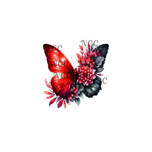 decal red black butterfly with flowers