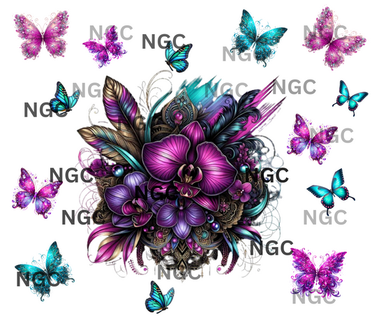 20oz wrap  flowers butterflies teal pink